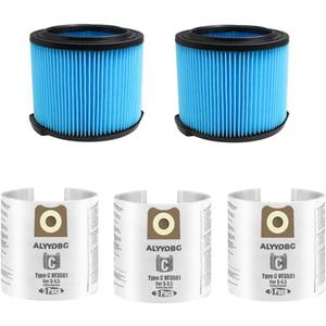 3 Pack VF3501 Vac Bags and 2 Pack VF3500 Filter Bundle set for Rigid Shop Vac 3-4.5 Gallon Wet/Dry Vacuum