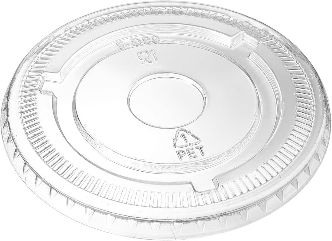 GUSTO [100 Count] Clear (No Hole) Flat PET Plastic Lids 98mm Rim for 12, 16, 20 & 24 oz. Milkshake Cups-(Formerly Comfy Package)