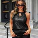 LIENRIDY Women's Sparkly Sequin Tops Halter Neck Glitter Sleeveless Party Tank Top (Black, M)