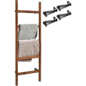 FUIN Wall Mounted 57in Wooden Blanket Ladder Living Room Decorative Farmhouse Quilt Display Holder Rustic Wood Towel Rack for Bathroom