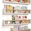 Nursery Book Shelves, 4 Pack, Wall Book Shelves for Kids Room, Baby, Toddler, Nursery Decor (White Wood, 23 Inches)
