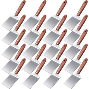 BBTO 20 Pcs Small Pizza Spatula Stainless Cookie Server Spatula with Wooden Handle Bulk Cookie Pie Stainless Baking Shovel for Kitchen Cooking Desserts Pizza Cake Biscuit(Brown)