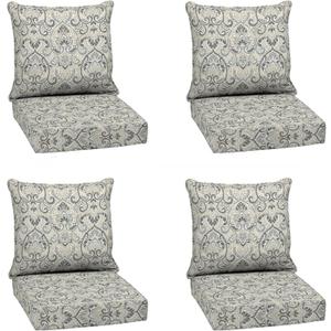 Arden Deep Seat Outdoor Chair Cushion Set (4-Pack), 24 in x 24 in, Weather-Proof, Rain-Proof, Fade Resistant Patio Cushion Set for Chair, Sofa, and Couch Neutral Aurora Damask