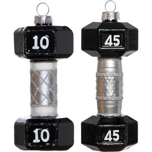 Set of 2 Hand Blown Glass Dumbbell Ornament for Christmas Tree, Hanging Glass Dumbbell Christmas Ornament