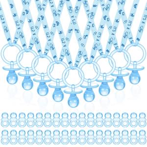 74 Pieces Baby Shower Pacifiers 24 Necklace Acrylic Plastic Pacifiers Baby Shower Game 50 Mini Plastic Charm Bulk for Party Decorations Games Table Scatter(Blue)