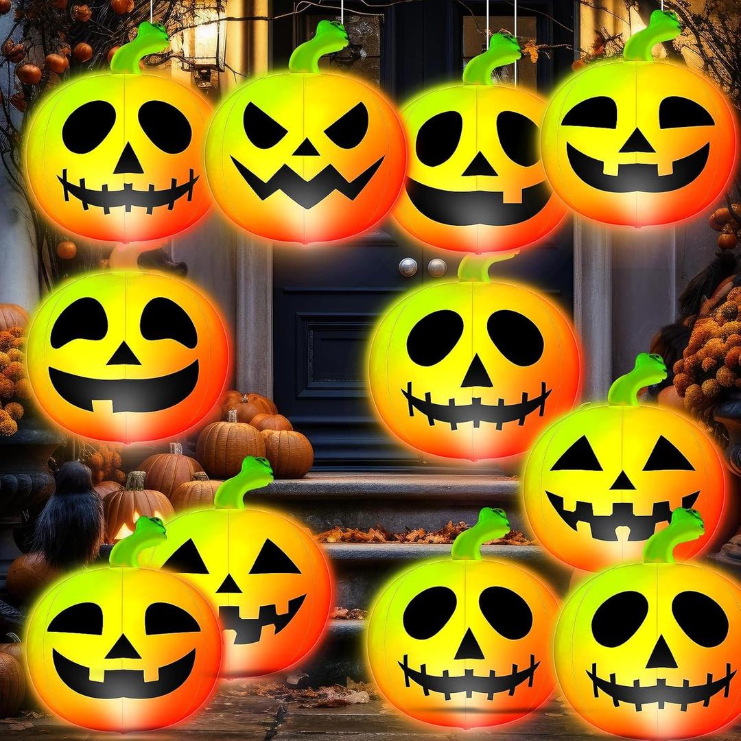 Jetec 24 Pcs 16 Inch Halloween Pumpkin Beach Ball Inflatable Pumpkin LED Hanging Decoration Blow-Up Ball for Pool Indoor Outdoor Jack-o-Lantern Halloween Party Decor(Orange)