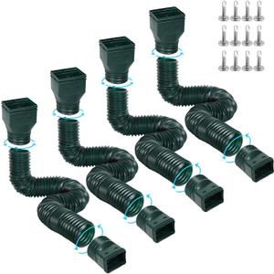 Gutterlix 4 Pack Flexible Gutter Downspout Extensions Extendable from 21" to 67", Downspout Extender Comes with Adapters, Thickened Down spout Drain Extension for Rainwater Drainage(Green)