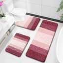 OLANLY Bathroom Rugs Sets 3 Piece, Soft Absorbent Microfiber Bath Mats and U-Shaped Contour Toilet Rug, Plush Shaggy Bath Mat Set for Bathroom (47"x20"+24"x16"+24"x20", Red)