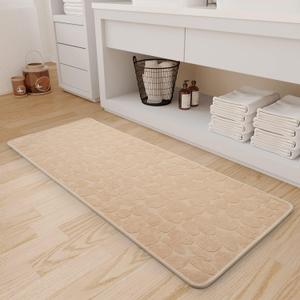 COCOER Bath-Mat Extra Long, Absorbent Bath Mats for Bathroom Non Slip, Machine Washable Runner Rug with Rubber Backing, 20x47 Beige (1'8" x 3'11" (Rectangular))