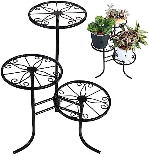 3 Tier Metal Plant Stand for Indoor and Outdoor - Corner Multiple Plants Holder Table for Flowers and Planters, Black