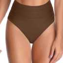 Tempt Me Women High Waisted Bikini Bottom Full Coverage Swimsuit Bottom (Large, Brown)