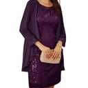 Plus Size Sequin Dresses Women's Mother of the Bride Dresses Cocktail 2025 Purple, XXL