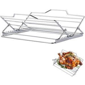 Adjustable Roasting Rack for 9x13 Pan, Stainless Steel Turkey Rack Insert - Fits Oven, Smoker & Grill, Dishwasher Safe Non-Stick (1inch)