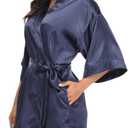 Women's Pure Short Silky Robes Bridesmaid Bride Party Satin Robes Sleepwear (XX-Large, Navy)