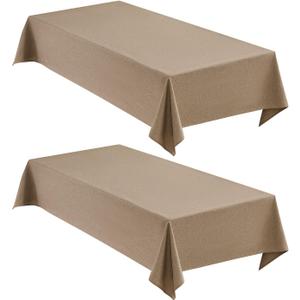 Faux Linen Tablecloths for Rectangle Tables, 2 Pack Burlap Textured Table Cloths Washable Farmhouse Table Cover Water Resistant for Dining, Wedding, Outdoor(Khaki, 60"x84")