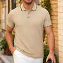 Men's Golf Polo Shirts Short Sleeve Striped Casual Polo Shirts for Men Dry Fit Tennis T-Shirt Tops (L)
