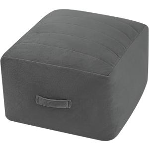 MeMoreCool Square Stuffed Pouf Ottoman Foot Rest, Floor Pouf Foot Stool with Foam Chunk Filling, Soft Stuffed Ottoman Footrest for Living Room, Dark Grey
