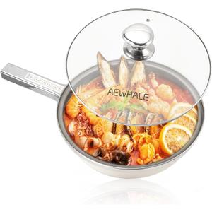 AEWHALE Hot Pot Electric,5L Multifunctional Electric Pot for Cooking,1600W Non-Stick Frying Pans for Steak, Egg, Ramen, Soup with Temperature Adjustment Titanium Stainless