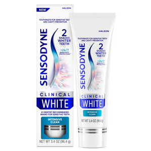 Sensodyne Clinical White Toothpaste Clinically Proven Whitening for Sensitive Teeth, Intensive Clean, 3.4 oz, 2 Pack