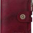 Wallet Women,RFID Blocking Real Leather Womens Wallet Bifold Compact Card Holder Small Wallet for Women with Removable ID Window Red