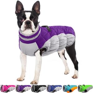 Dog Jackets for Medium Dogs,Medium Dog Coat,Warm Pet Winter Coat Zip Up Back,Waterproof Dogs Jacket with D-Ring,Pet Cold Weather Coats with Fleece Lined, Snowsuit Pug Boston Terrier,Purple, Medium