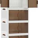 4 Tier Stackable Storage Bins with Lids, 96QT Large Capacity Storage Cabinet (24QT Per Tier), Foldable Closet Organizer with Wheels and Front Opening Doors for Clothes, Toys, Pantry, Bedroom