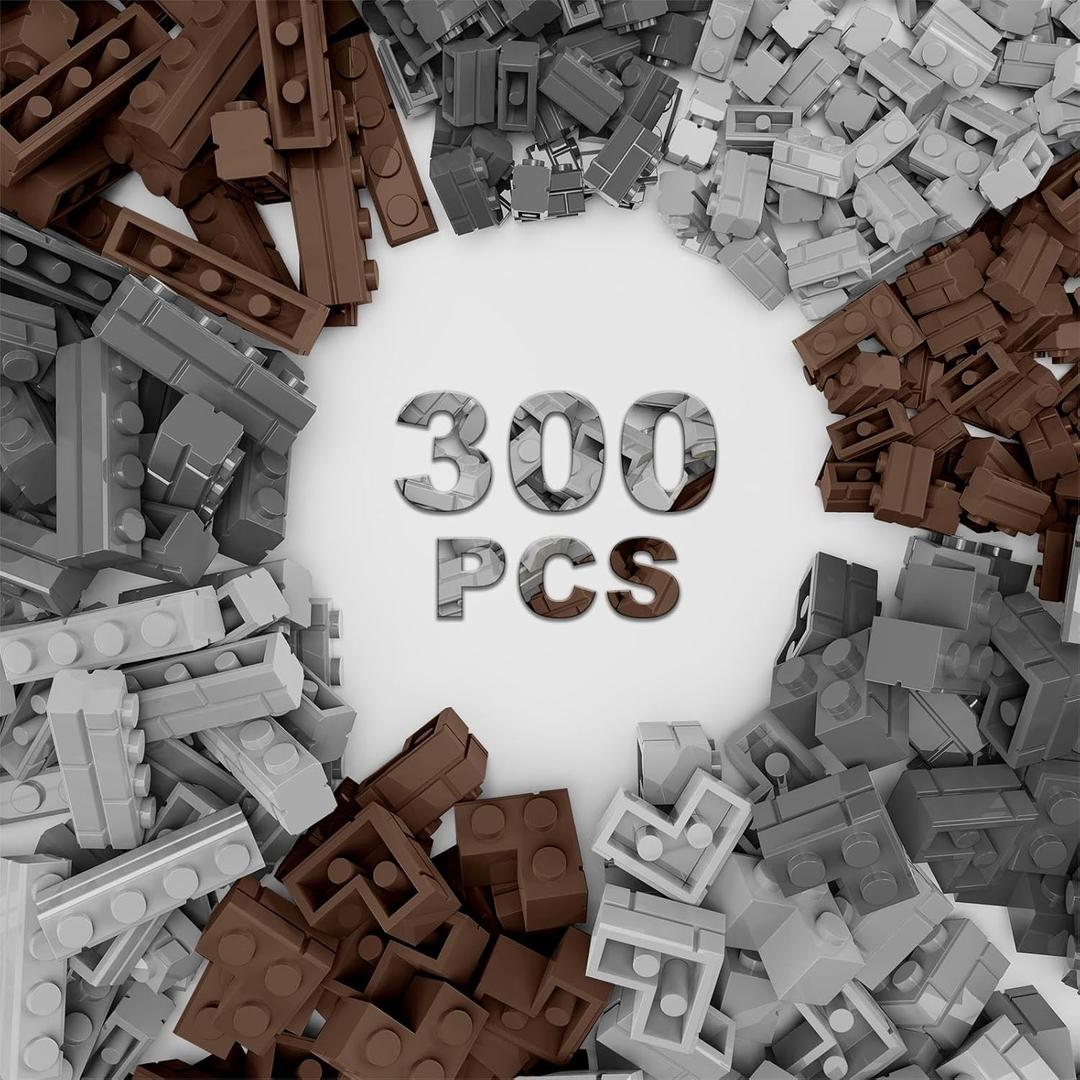 Classic Building Bricks, Three Colors 300 Pcs Masonry Profile Bricks, Wall Bricks Blocks, 1X2, 1X4, Brick Corner Compatible with Lego Parts and Pieces (300 Pcs)