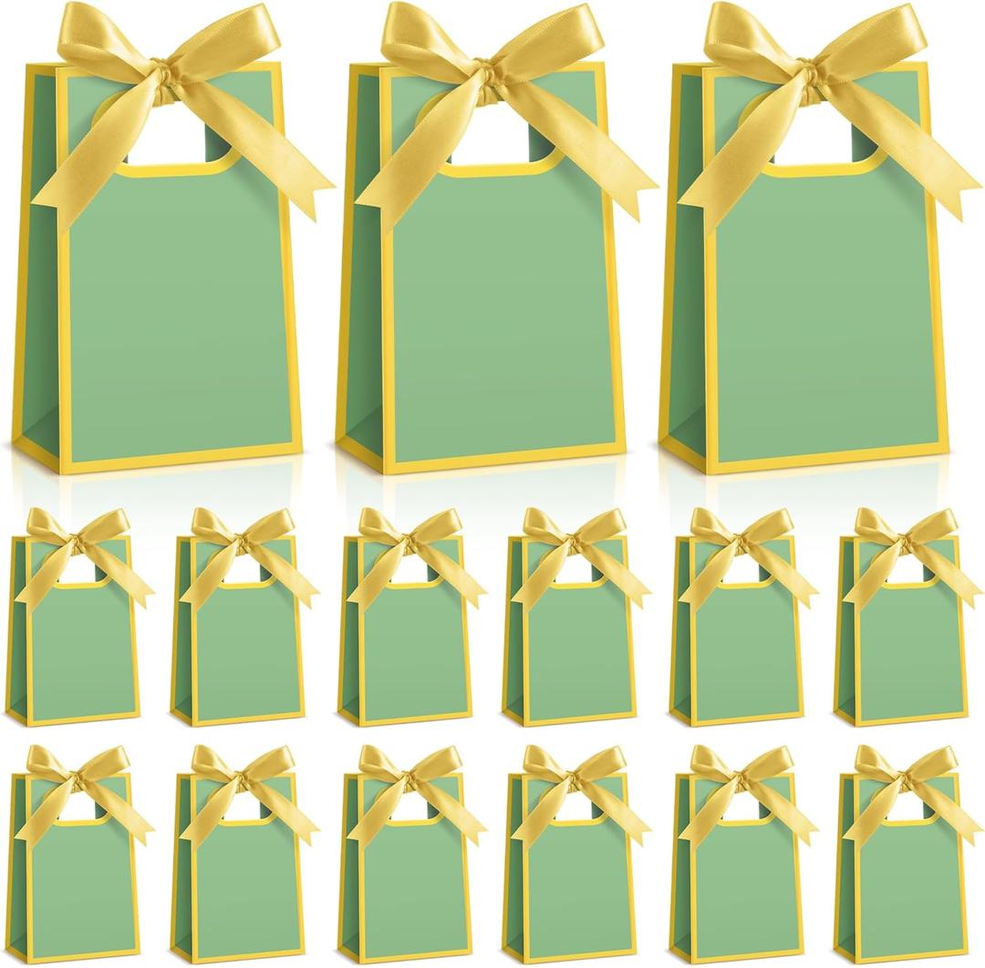 Kolldenn 24 Pcs Small Gift Bags with Bow 6.3 x 3.9 x 2.8 Inch Thank You Gift Bags Elegant Mini Paper Bag with Handles for Wedding Bridal Birthday Baby Shower Bridesmaid Party Favors(Green)