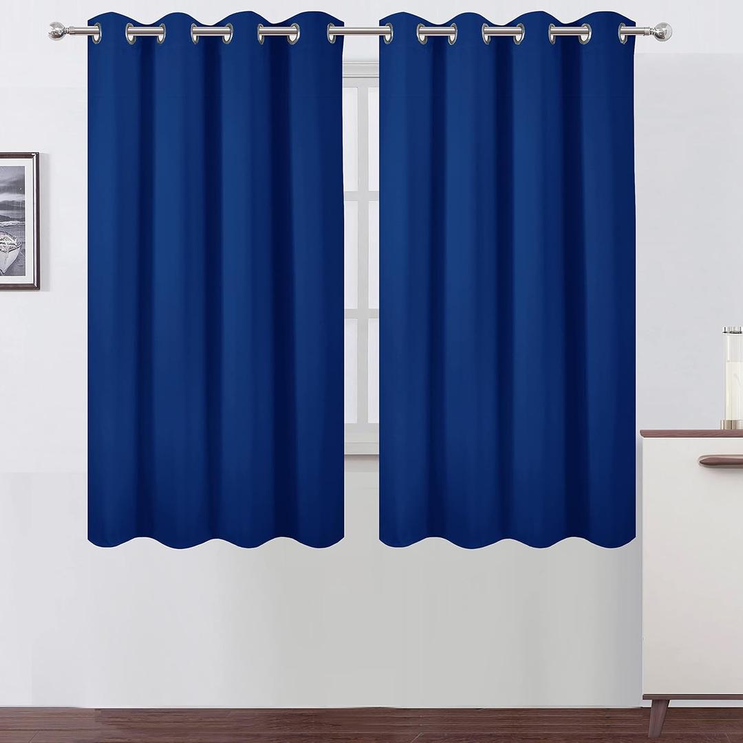 LEMOMO Blackout Curtains 52 x 63 inch/Royal Blue Curtains Set of 2 Panels/Thermal Insulated Room Darkening Bedroom Curtains