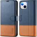 TUCCH Wallet Case for iPhone 14 Plus, [RFID Blocking] [4 Card Slots] TPU Interior Protective Case, Magnetic Folio Shockproof PU Leather Stand Flip Cover Compatible with iPhone 14 Plus 6.7, Blue&Brown