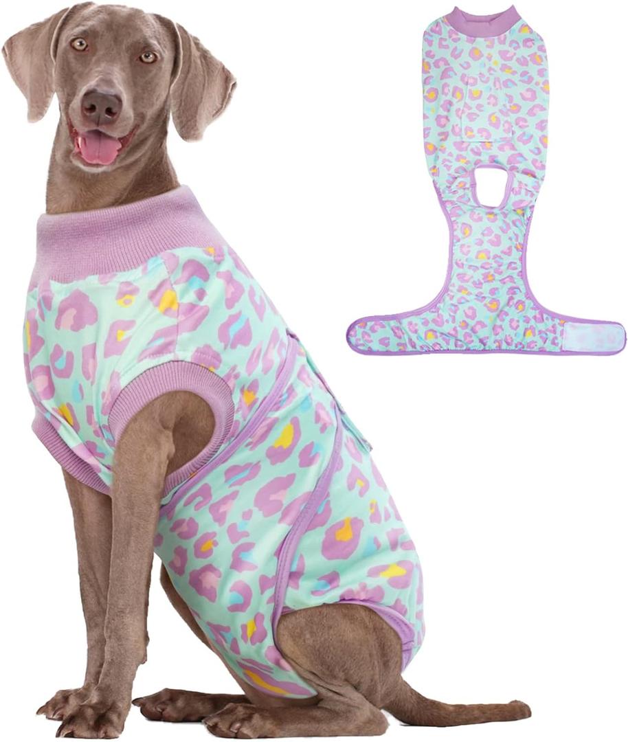 Kuoser Dog Recovery Suit for Dogs After Surgery,Professional Surgical Onesie for Female Male Dogs Spay Neuter,Soft Dog Surgery Suit Bodysuit for Abdominal Wounds Skin Disease,Light Purple Leopard XL (X-Large (Back: 20.1" - 24.8"; Weight: 42 - 75LB))