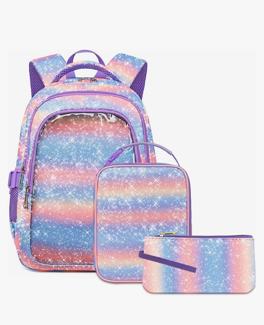 Cute Girls Backpacks with Lunch Box for Kids Candy Gradient Glitter Kawaii School Book Bag for Age 4-6 6-8 8-10 for Primary Kindergarten Elementary Pre School Aesthetic Lightweight Mochila Para Niñas, Color: Bubbles