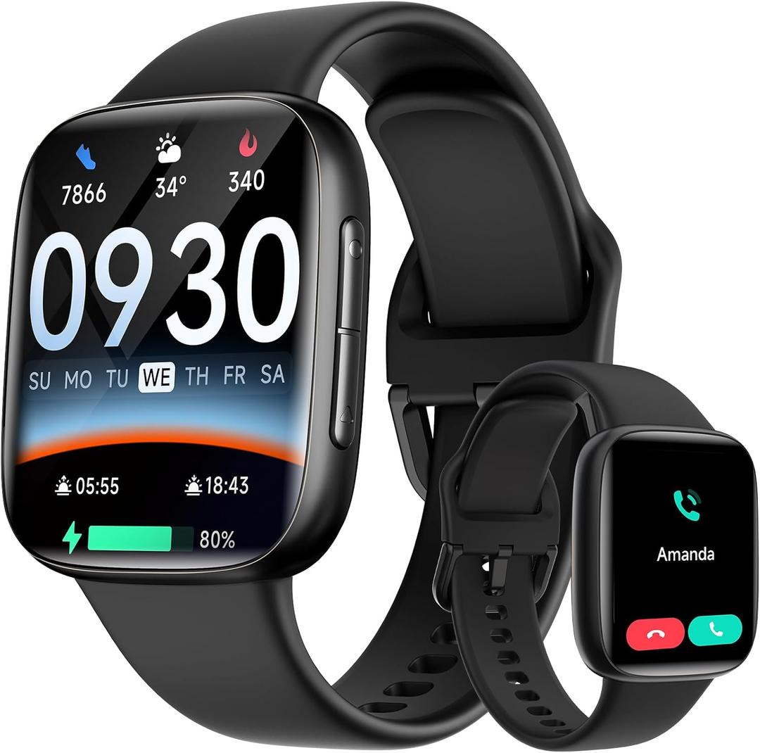 Smart Watch for Men Women, 1.85" AMOLED Screen Smartwatch Compatible iPhone/Samsung/Android (Answer/Make Call), 100+ Sport Modes Fitness Tracker with Heart Rate/SpO2/Sleep Monitor 3ATM Waterproof (Black)