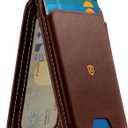 SHIELDON Genuine Leather Strong Magnetic Wallet for MagSafe, Phone Wallet Stand for Men Women, 6 Card Holders, Angle Adjustment, RFID Blocking, Compatible with iPhone 17/16/15/14/13/12 Series - Coffee