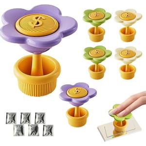 6 pcs Flower-Shaped Toilet Button Presser with Fragrant Tablets- Easy Pressing, Nail Protection, Bathroom Freshness