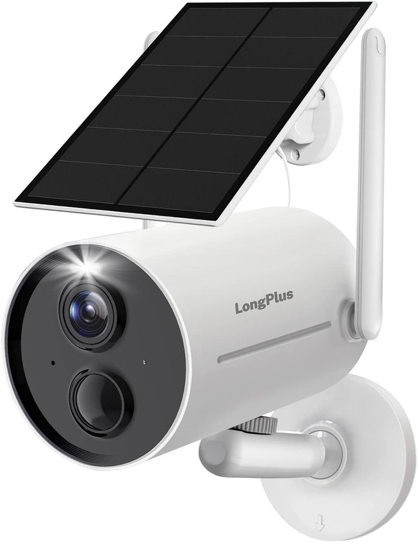 LongPlus Wireless Outdoor Security Camera, Battery Powered Cameras for Home Security Wireless WiFi with Night Vision, Motion Detection,Siren Alarm,Spotlight,2Way Audio (White) 