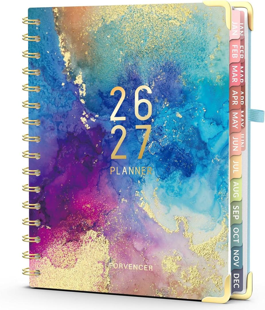 Forvencer Planner 2026-2027, 18 Month Weekly and Monthly Calendar Planner, Jan 2026 -June 2027, 6.3" x 8.4", Daily Agenda Book with Tabs, School Supplies for Student Teacher, A5, Marble Style