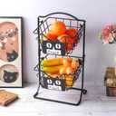 IBWell 2 Tier Fruit Basket Metal Fruit Holder for Kitchen Countertop Fruit Stands for Kitchen Counter Bread Snack Vegetable Hanging Fruit Storage Countertop with CUBE-CAT Label Tag
