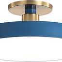 LED Ceiling Lights Blue Flush Mount Ceiling Lamp Gold Brass Metal Frame Mid Century Close to Ceiling Light 48W White Light 19.7" Acrylic Round Shade Modern Light Fixtures for Porch Bedroom