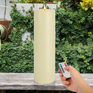 14" x 4" Large Outdoor Candles with Timer Waterproof, Remote Control Flickering Flameless Candles Battery Operated, Tall Fake LED Pillar Candle for Patio Porch Lantern, Ivory, 1 Pack