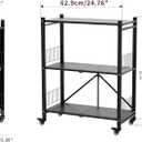 Folding Storage Shelves, 3-Tier Metal Foldable Shelf Shelving Rack Organizer On Rolling Wheels in Kitchen Warehouse Patio Pantry Basement Portable Collapsible Shelves No Assembly (Black, 3-Layer), 27.95 x 14.17 x 36.43 inches