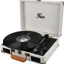 Vinyl Record Player Bluetooth with Speakers 3 Speed Portable Turntable Suitcase Built in 2 Speakers RCA Line Out AUX Headphone Jack PC Recorder-White