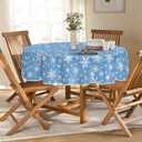 Horaldaily Christmas Tablecloth 7070 Inch Round, White Snow Blue Washable Table Cover for Party Picnic Dinner Decor