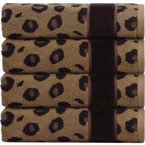 COTTON CRAFT Hand Towels - Set of 4 Animal Print Cheetah Leopard Africa Safari Decorative Hand Towel - 100% Cotton Jacquard Luxury Guest Towel - Soft Quick Dry Absorbent Bathroom Face Towel - 16 x 28 (4 Pack Hand Towel)
