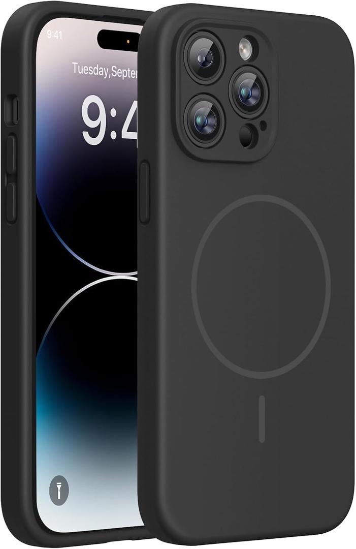 Miracase Magnetic for iPhone 14 Pro Max Case, [Soft Anti-Scratch Microfiber Lining], Compatible with MagSafe, Silicone Shockproof Protection Phone Case for iPhone 14 Pro Max,Black