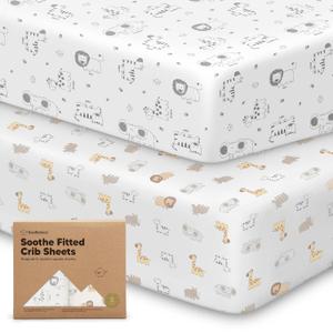 KeaBabies 2Pack Organic Crib Sheets for Boys, Girls  52x28 Fitted Crib Mattress Sheet Neutral, Breathable Jersey Cotton Cover for Baby Bed, Toddler Mattress, Soft & Cute Prints (KeaSafari)