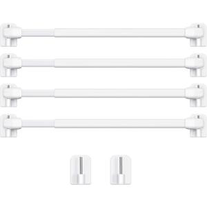 Jetec 4 Pieces Extendable Curtain Rod Cupboard Bars Tensions Adjustable Plastic Curtain Rod with 10 Pieces Self Adhesive Hooks for Home Bathroom Hotel Supply(15.7 to 27.5 Inch,White)