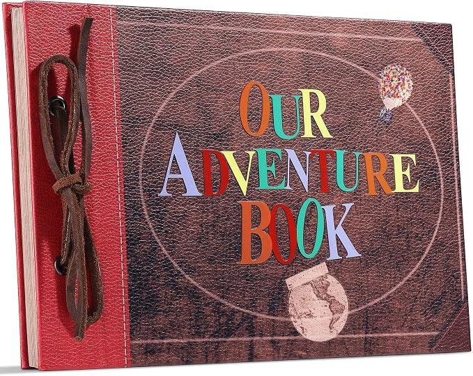 Photo Album Scrapbook, Photo Book,Adventure Book,Our Adventure Book Scrapbook with Colorful Cover 3D Letters Up Travel Scrapbook for Memory Record，Handmade DIY Family Scrapbook Album 40page Retro