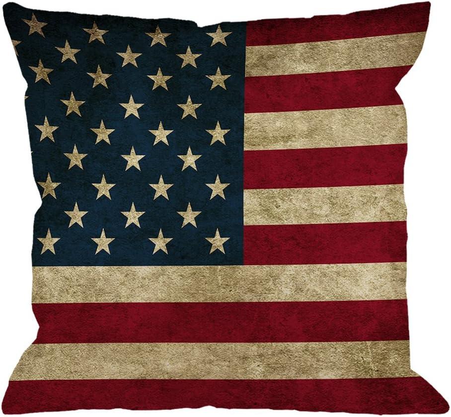 HGOD DESIGNS Vintage American Flag Pillow,USA Flag Throw Pillow Cotton Linen Square Cushion Cover Standard Pillowcase for Men Women Home Decorative Sofa Armchair Bedroom Livingroom 18X18 inch