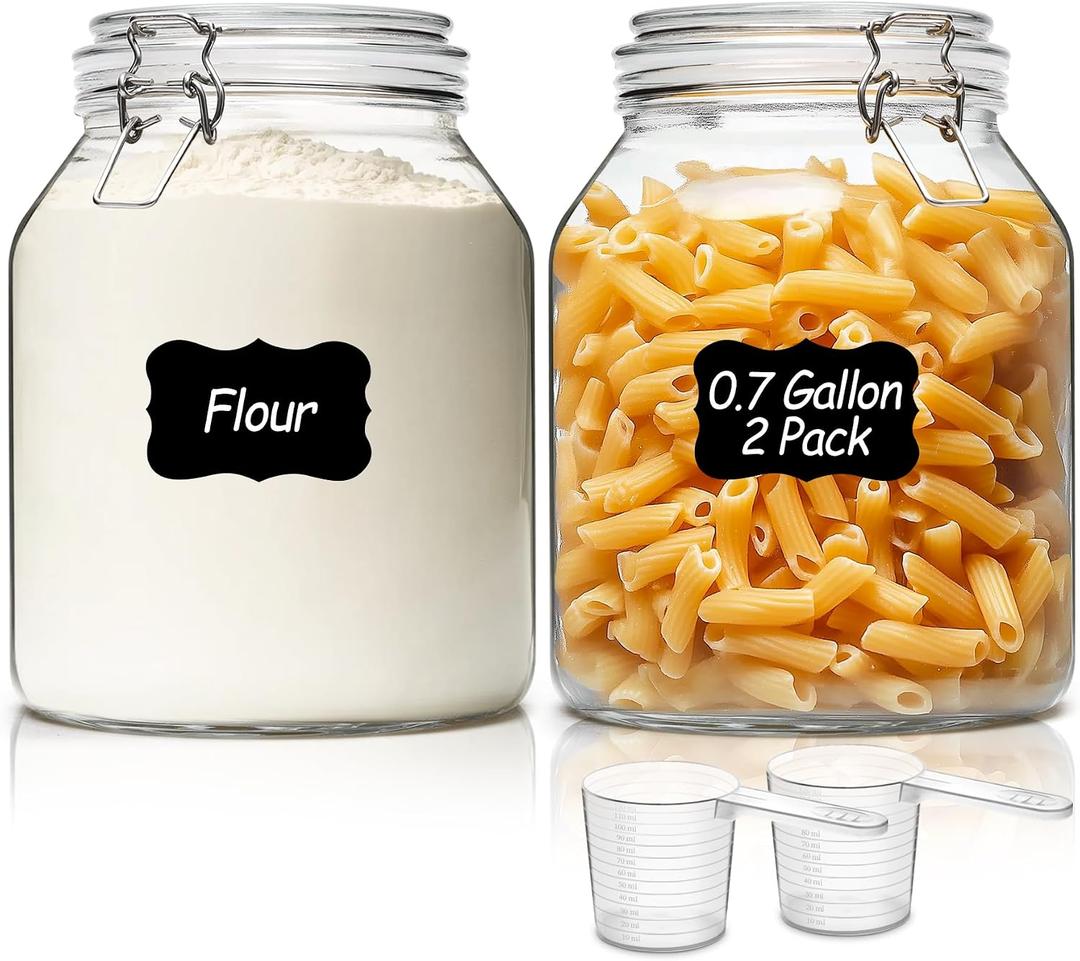 ComSaf 2 Pack 0.7 Gallon (88 Oz) Large Glass Jars with Airtight Lids, Wide Mouth Fermenting Jar for Pantry, Bulk Food Storage Canister for Flour, Sourdough Starter, Pickling, with Scoop